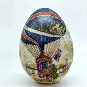 EGGZAKLY 3" Handcrafted Porcelain Egg "Lunardi 13-5-1785" Hot Air Balloon Spain
